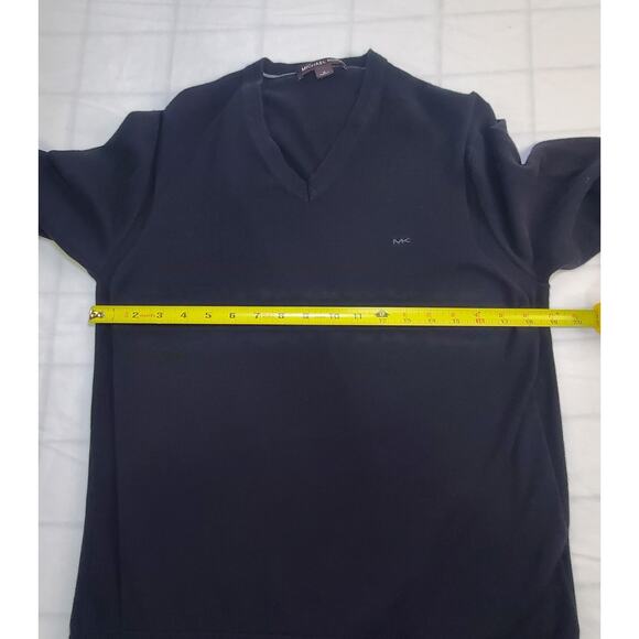 MICHAEL KORS Size M Black Contrast Double Tipped Cotton V-Neck Sweater Ca13 - Picture 3 of 6